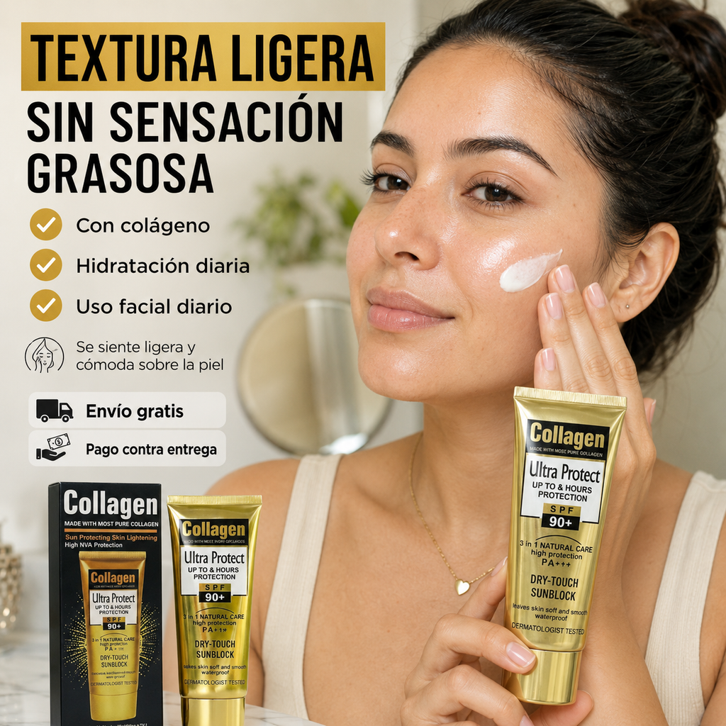 Protector Solar Facial con Colágeno SPF 90+  Hidratación y Protección Diaria💛