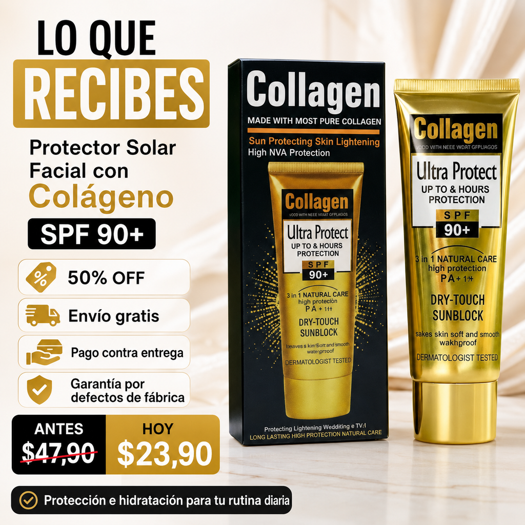 Protector Solar Facial con Colágeno SPF 90+  Hidratación y Protección Diaria💛