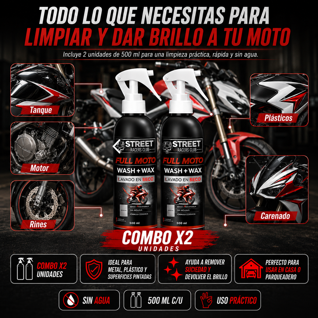 Combo Lavado en Seco para Moto x2