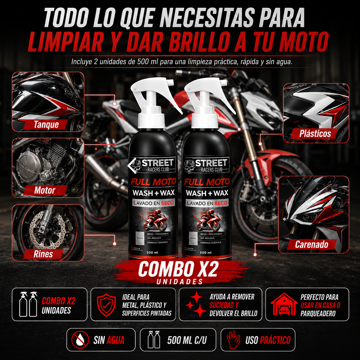 Combo Lavado en Seco para Moto x2